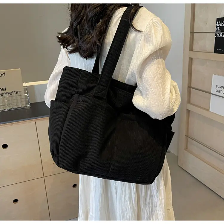 Black Canvas Shoulder Bag Large Capacity Casual Tote — feature 20