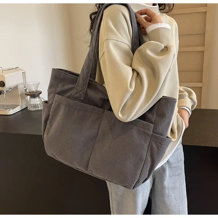Black Canvas Shoulder Bag Large Capacity Casual Tote — feature 22