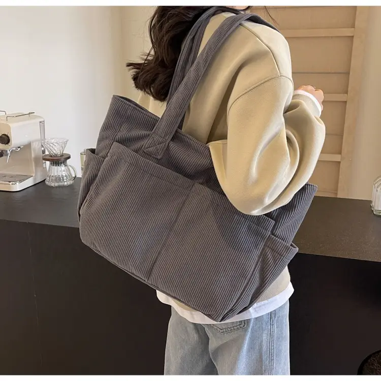 Black Canvas Shoulder Bag Large Capacity Casual Tote — feature 23