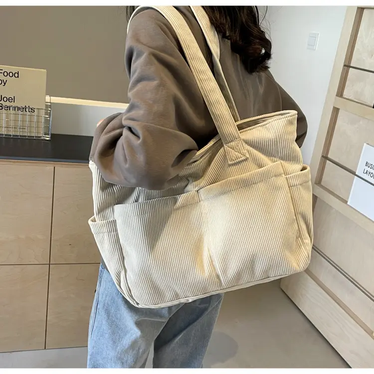 Black Canvas Shoulder Bag Large Capacity Casual Tote — feature 33
