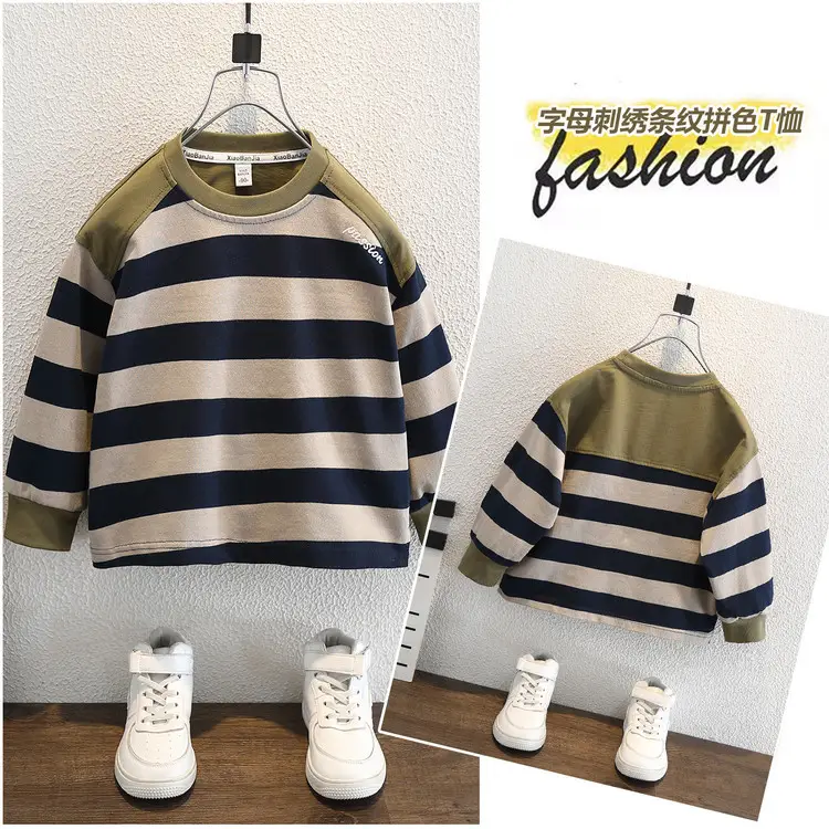 Boys Striped Embroidered T-Shirt Korean Style - Image 2