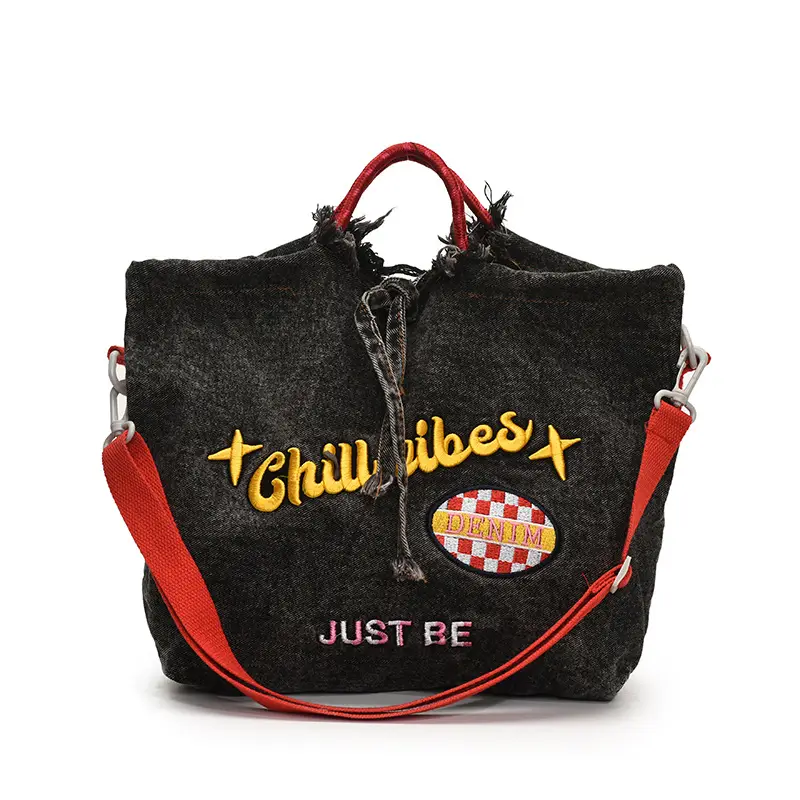 Blue Denim Shoulder Bag with "T Girl Robber" Design - Image 8