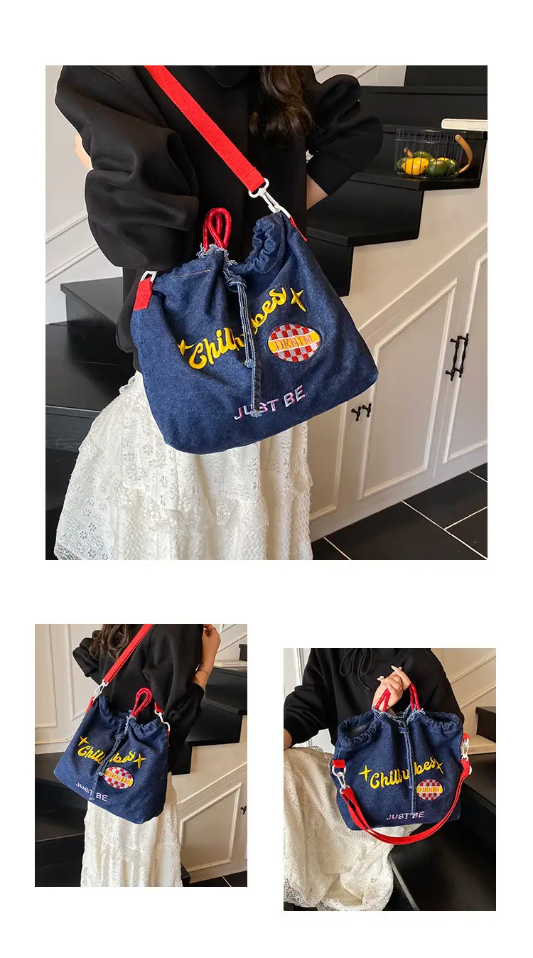 Blue Denim Shoulder Bag with "T Girl Robber" Design — feature 21