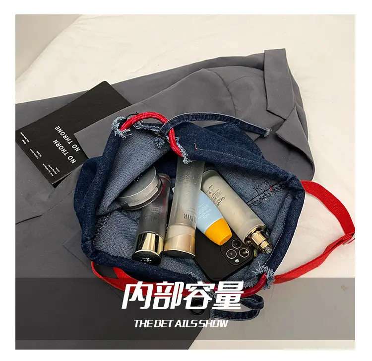 Blue Denim Shoulder Bag with "T Girl Robber" Design — feature 3