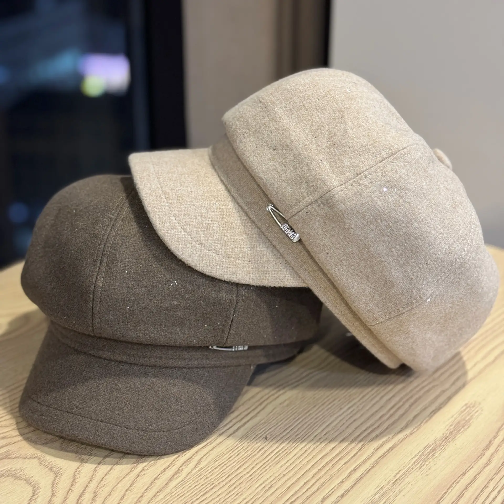 Women Woolen Retro Newsboy Cap Beige Small Face Effect - Image 5