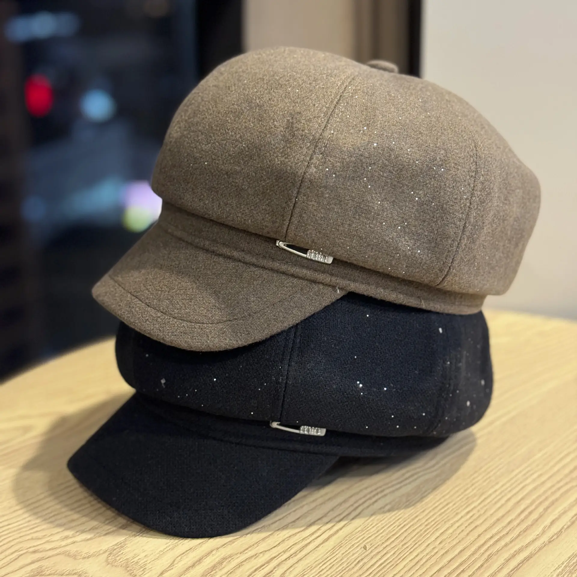 Women Woolen Retro Newsboy Cap Beige Small Face Effect - Image 6