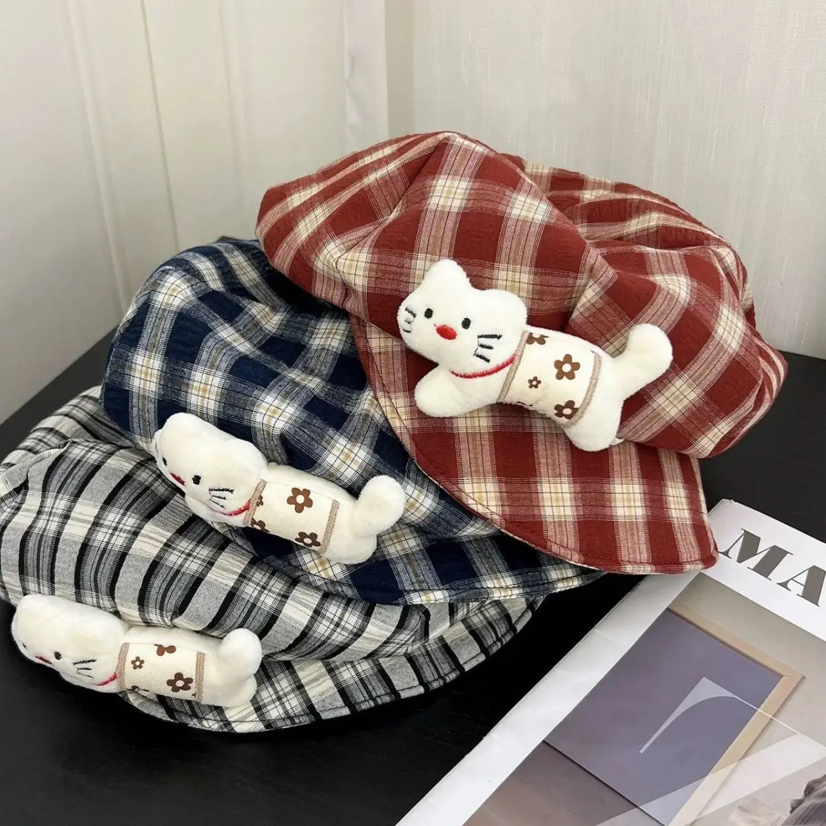 New Cartoon Kitten Bow Baseball Cap Large Head Circumference Sunshade Face-Covering - Image 5