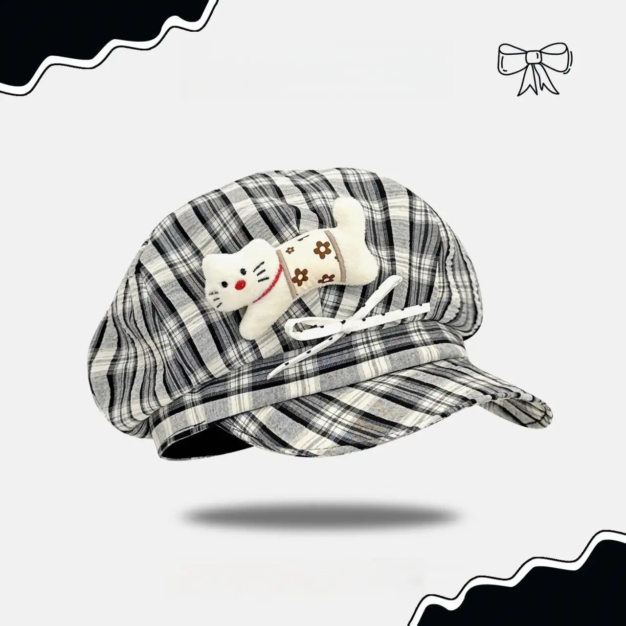New Cartoon Kitten Bow Baseball Cap Large Head Circumference Sunshade Face-Covering - Image 6
