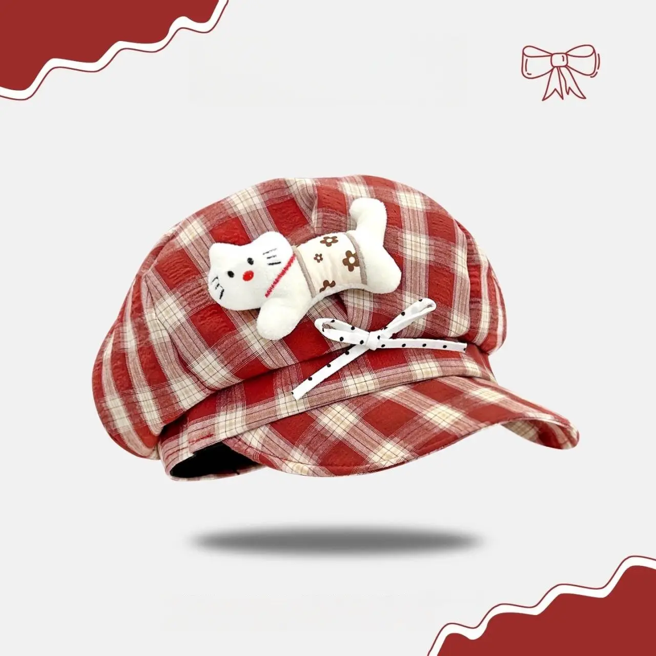 New Cartoon Kitten Bow Baseball Cap Large Head Circumference Sunshade Face-Covering - Image 7