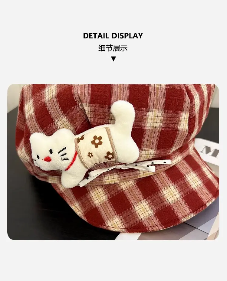 New Cartoon Kitten Bow Baseball Cap Large Head Circumference Sunshade Face-Covering — feature 2