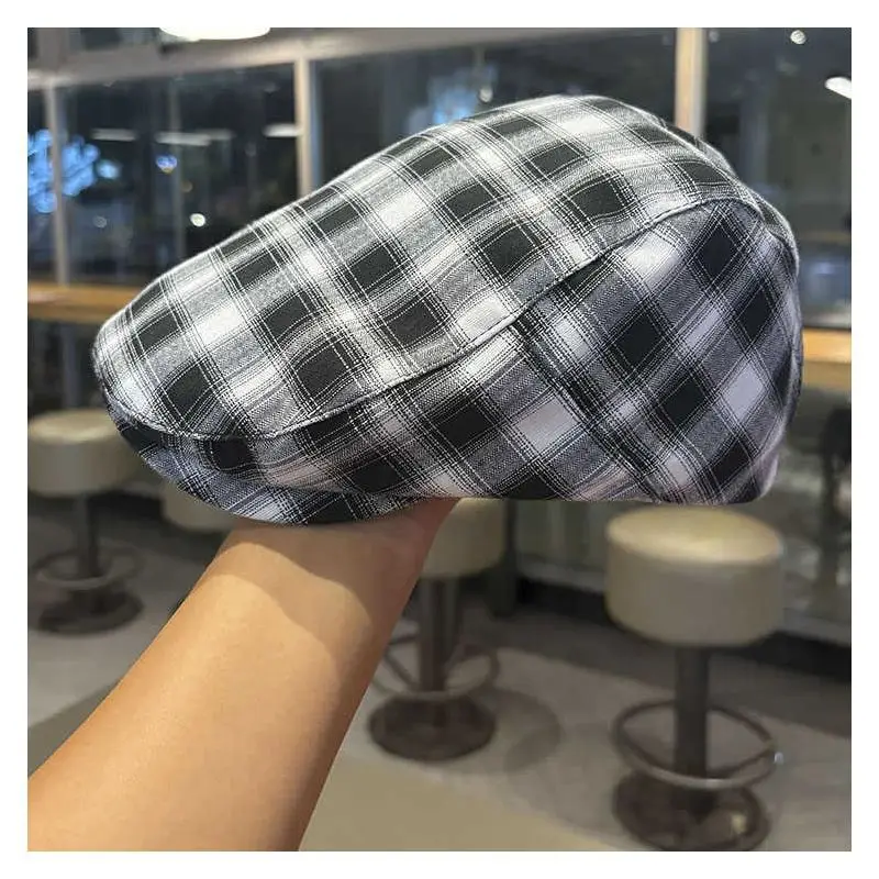 Japanese-Style Reversible Plaid Beret Cap - Image 6