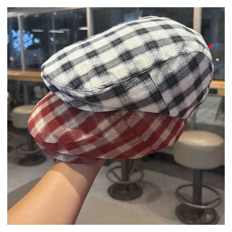 Japanese-Style Reversible Plaid Beret Cap - Image 7