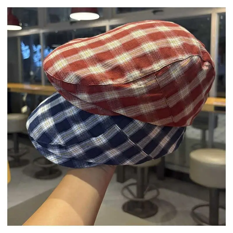 Japanese-Style Reversible Plaid Beret Cap - Image 8