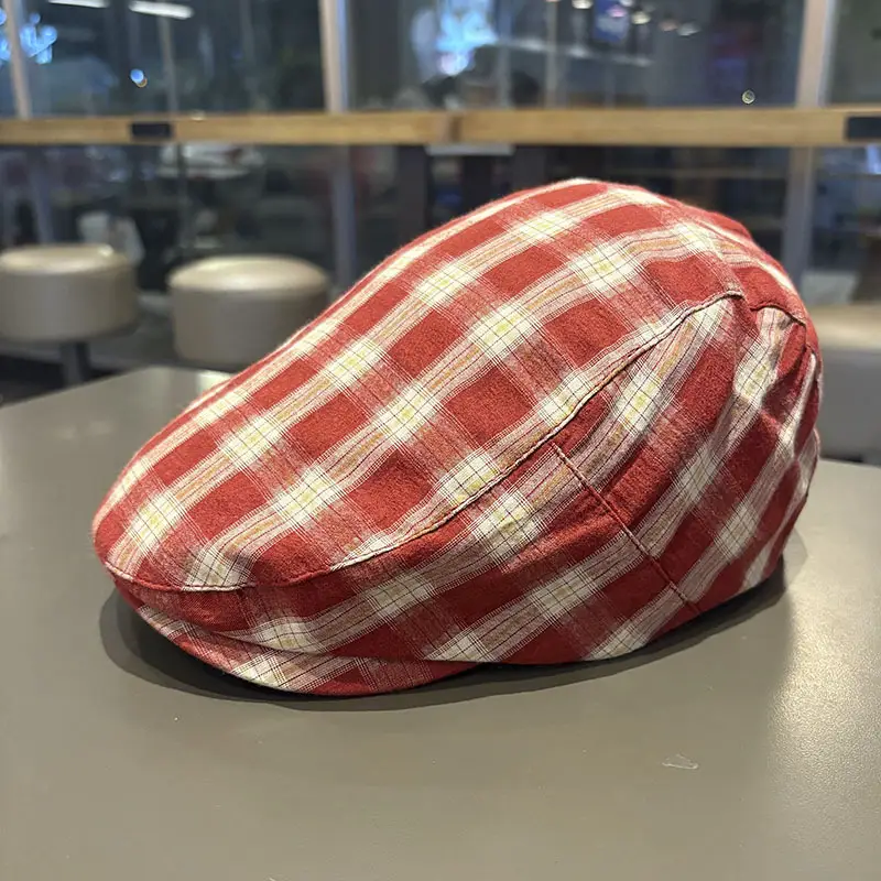 Japanese-Style Reversible Plaid Beret Cap - Image 4