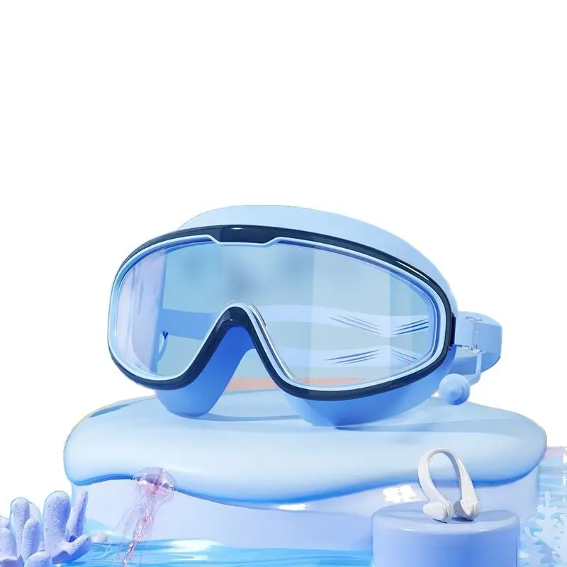 Children's Swimming Goggles Waterproof and Anti-Fog High-Definition Goggles for Boys and Girls Diving and Swimming Cap Equipment Large Frame Mirror