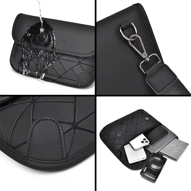 Men's Black Quilted Crossbody Bag Water-Repellent Business Commuting - Image 5