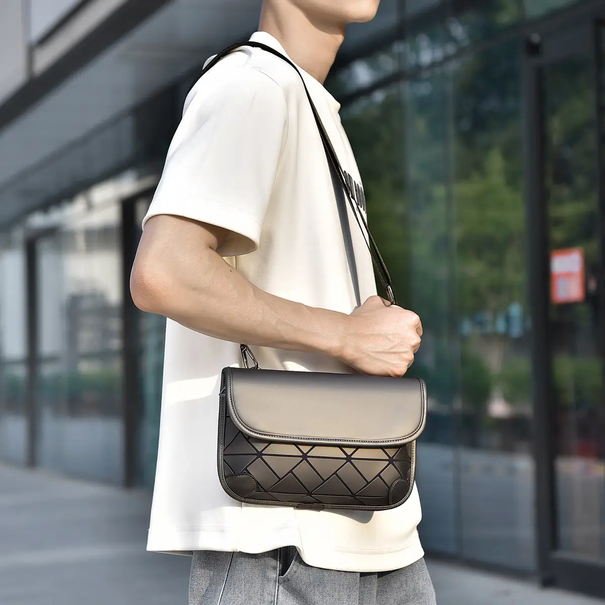 Men's Black Quilted Crossbody Bag Water-Repellent Business Commuting - Image 6