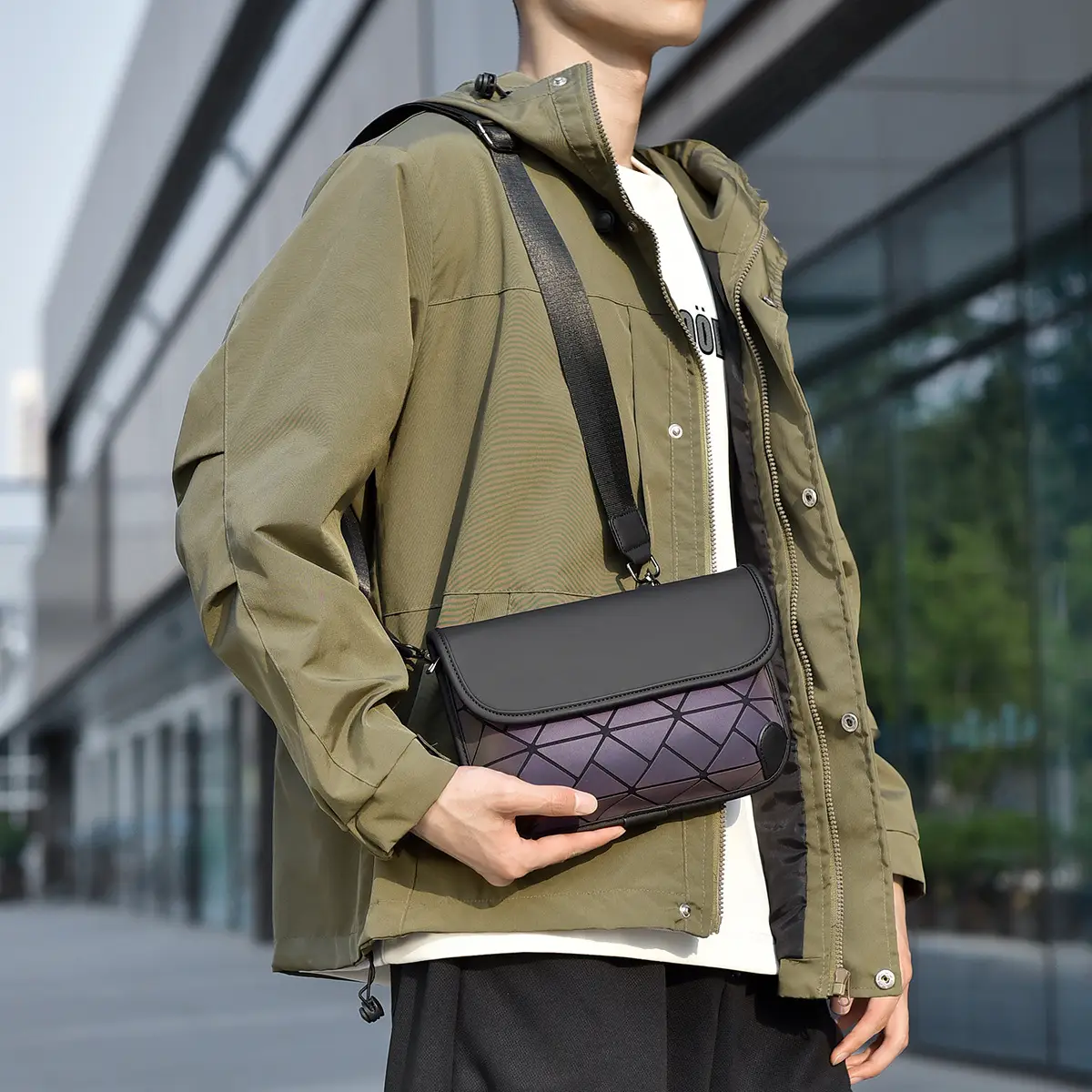 Men's Black Quilted Crossbody Bag Water-Repellent Business Commuting - Image 7