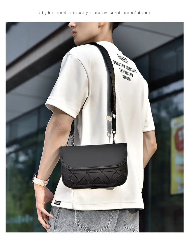 Men's Black Quilted Crossbody Bag Water-Repellent Business Commuting — feature 13