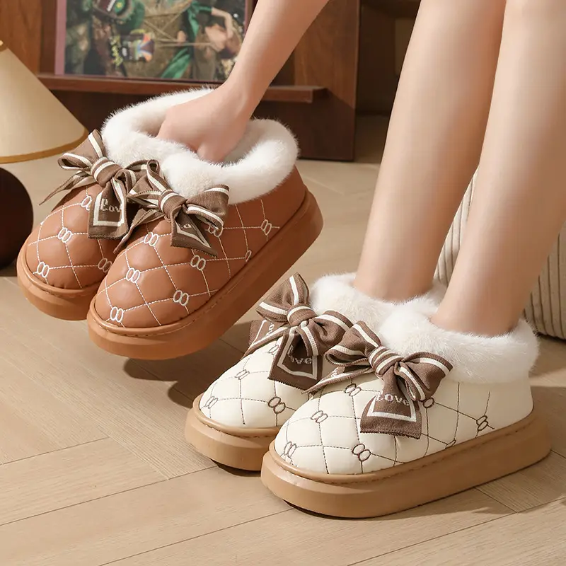 Women Waterproof Warm Fur Slippers Winter Indoor - Image 4