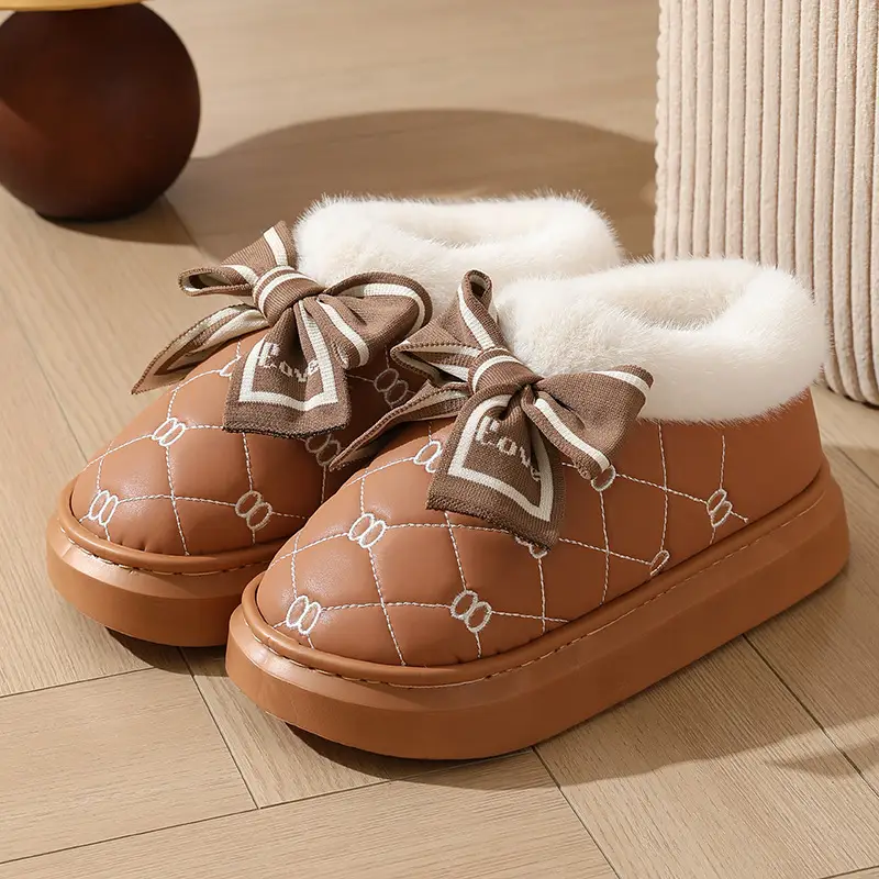 Women Waterproof Warm Fur Slippers Winter Indoor - Image 2