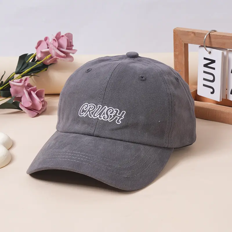 Korean Style Grey Baseball Cap with Letter Embroidery — feature 5