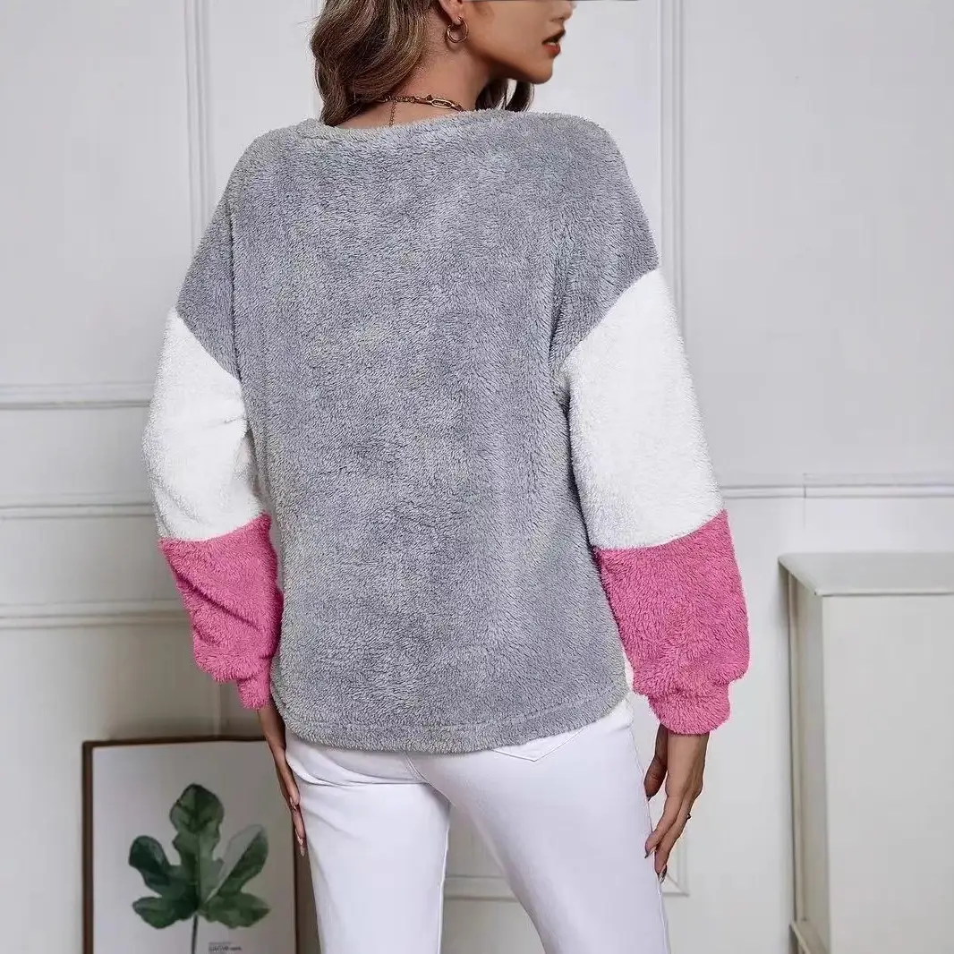 Women Plush Crossbody Warm Pullover Grey Pink White - Image 4