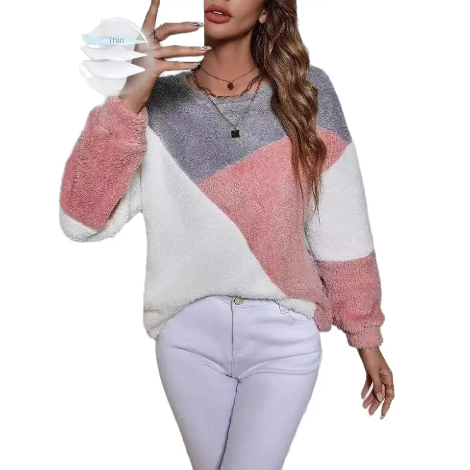 Women Plush Crossbody Warm Pullover Grey Pink White - Image 6