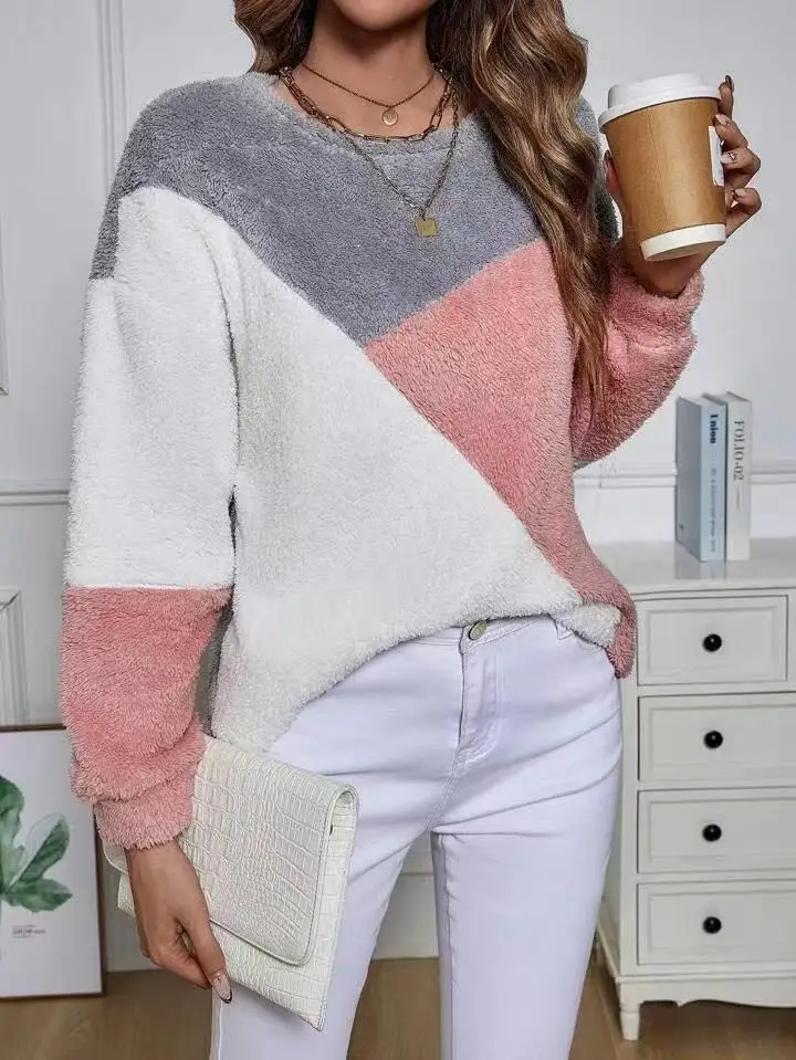 Women Plush Crossbody Warm Pullover Grey Pink White — feature 20