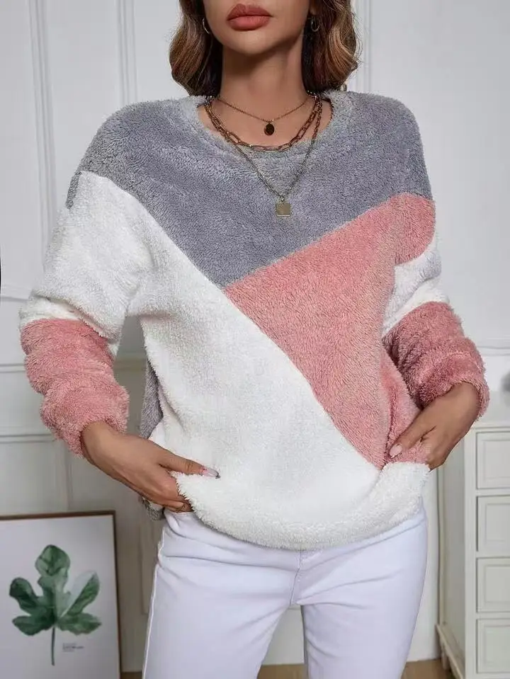Women Plush Crossbody Warm Pullover Grey Pink White — feature 22