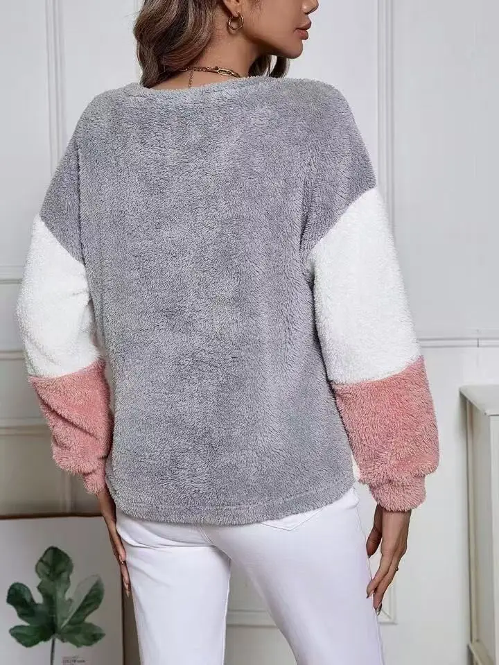 Women Plush Crossbody Warm Pullover Grey Pink White — feature 24