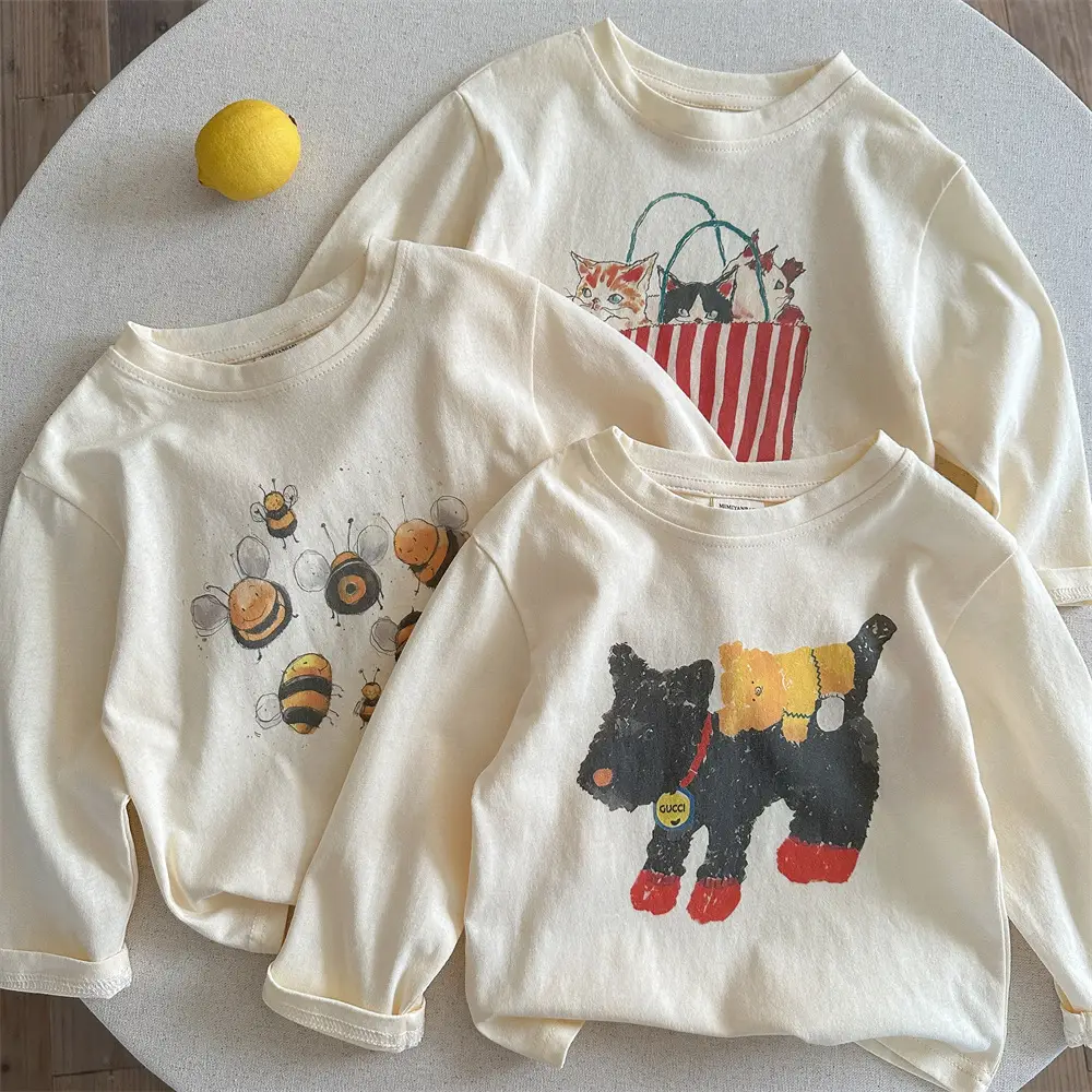 Children's Long Sleeve Cartoon T-Shirt Cream 2025 - Image 4