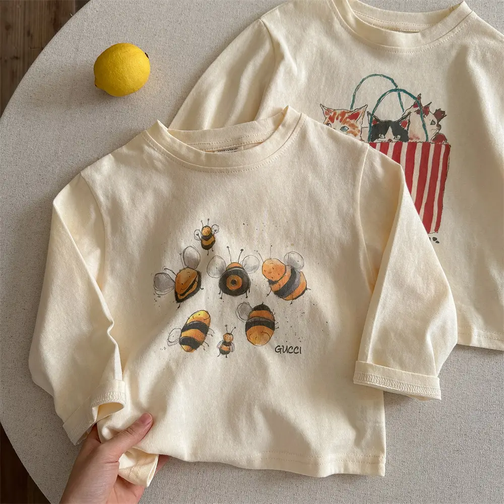 Children's Long Sleeve Cartoon T-Shirt Cream 2025 - Image 6