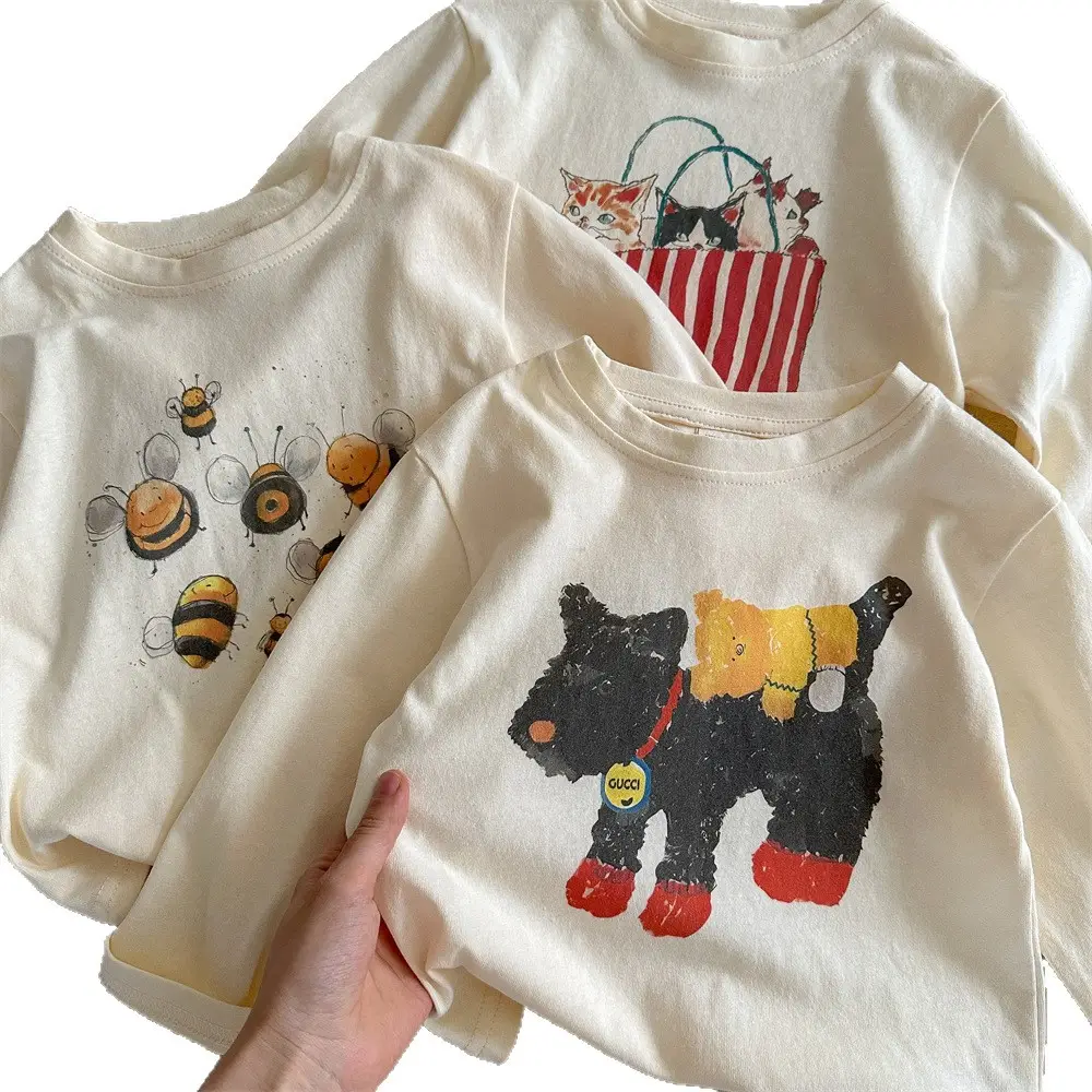 Children's Long Sleeve Cartoon T-Shirt Cream 2025 - Image 8