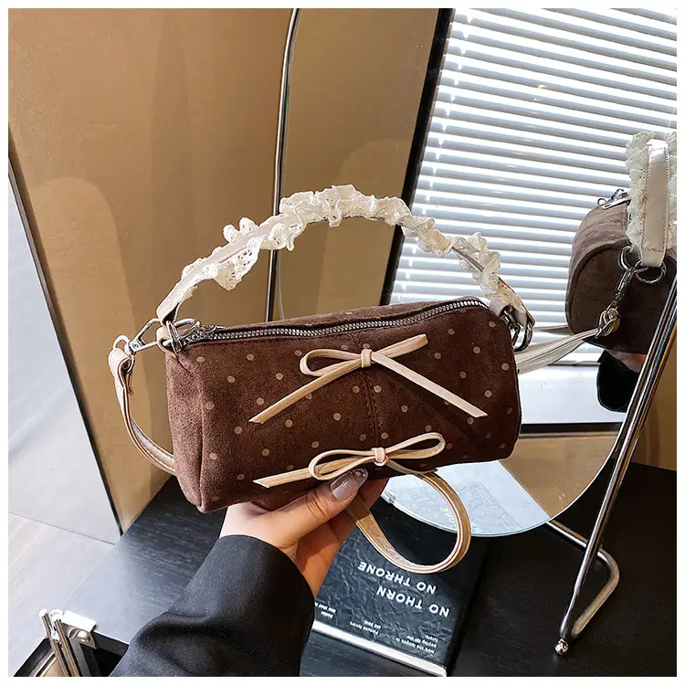 Women Crossbody Bag Brown Plaid Polka Dot 2026 — feature 11