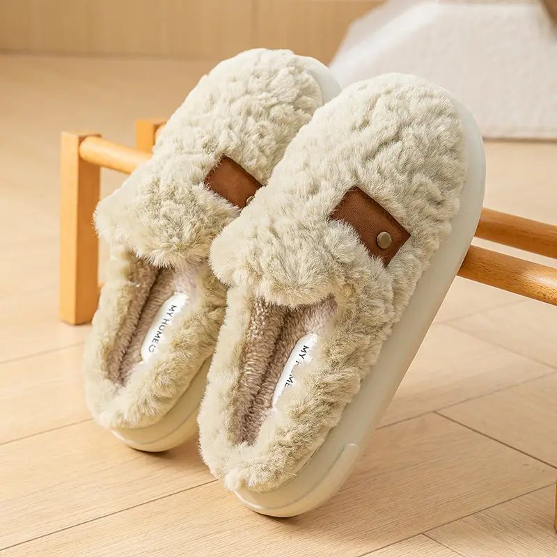 Fashionable Korean Birkenstock Cotton Slippers for Women in Winter Indoor Non-Slip Thick Sole Fleece-Lined Warm and Lint-Free Couple Cotton Shoes for Men - Image 4