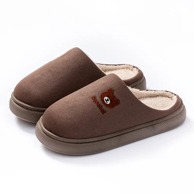 New Embroidered Bear Slippers for Women Pink Winter Warm Cotton - Image 9