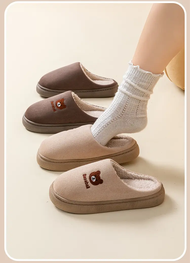 New Embroidered Bear Slippers for Women Pink Winter Warm Cotton — feature 24
