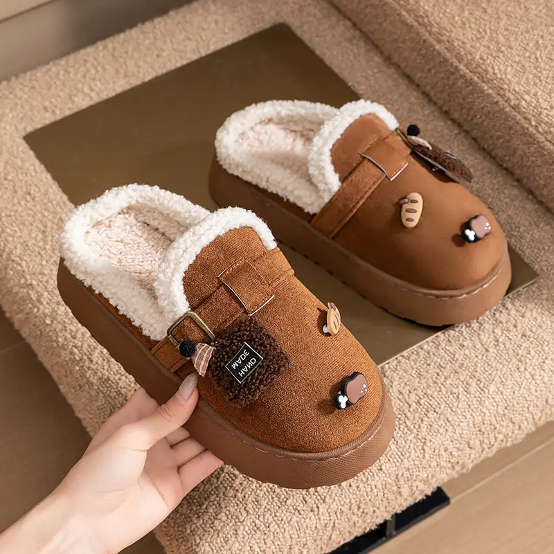 DIY Cute Stuffed Birkenstock Cotton Slippers Home Thick-Soled Warm and Fashionable Outerwear Cotton Slippers Women's 2025 New Style - Image 16