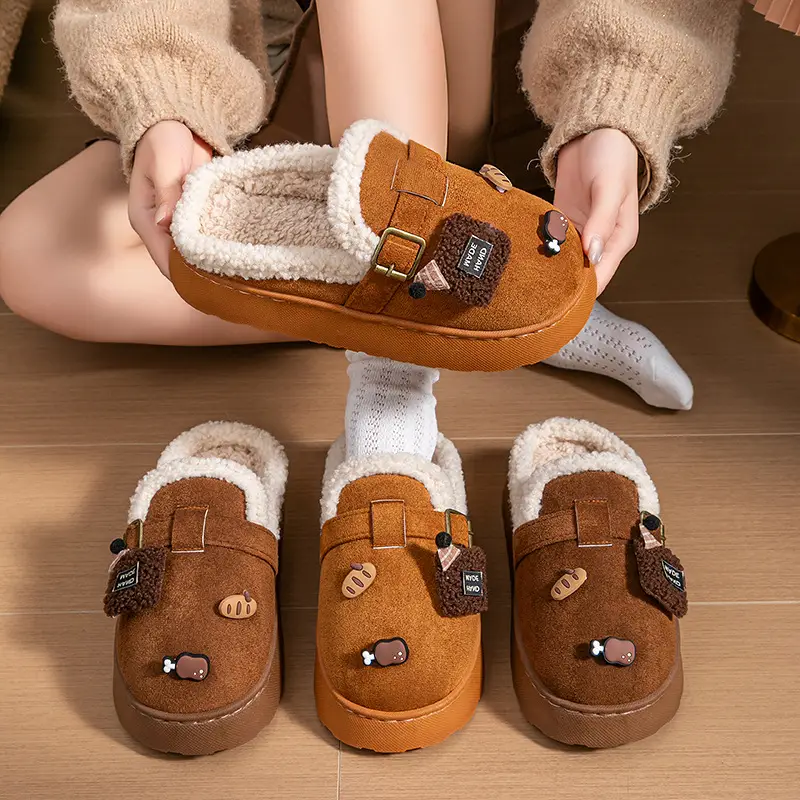 DIY Cute Stuffed Birkenstock Cotton Slippers Home Thick-Soled Warm and Fashionable Outerwear Cotton Slippers Women's 2025 New Style - Image 18