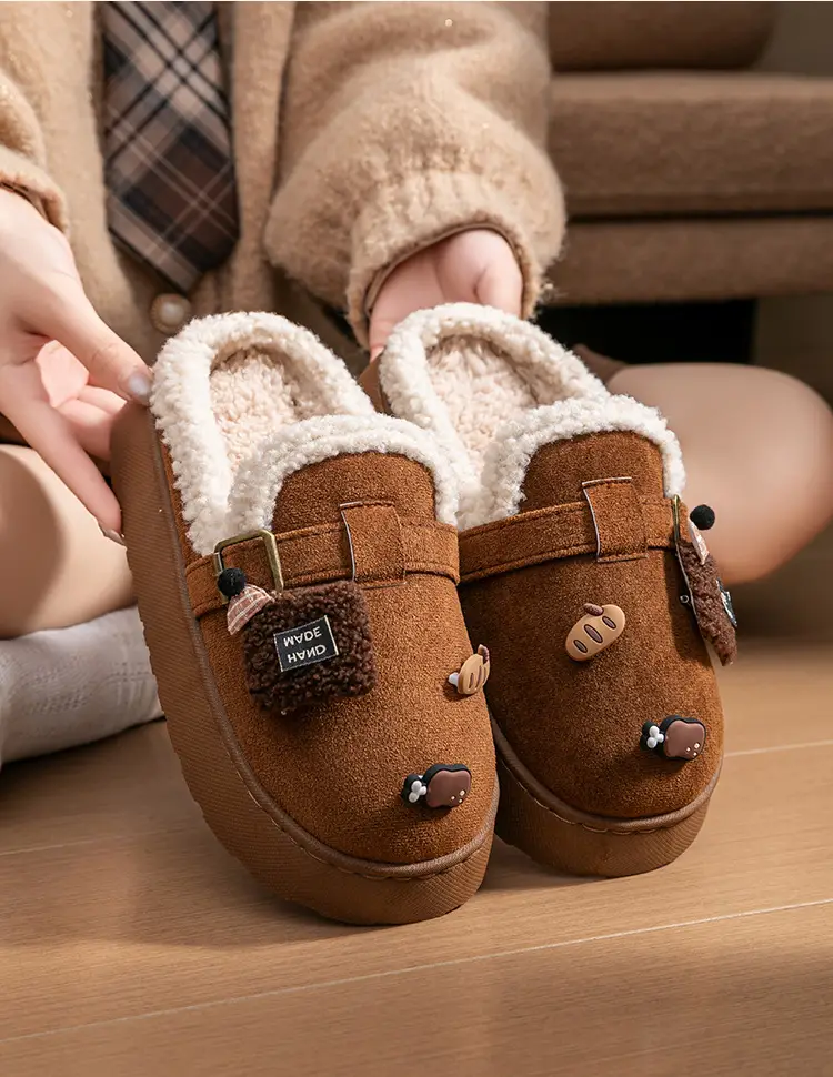 DIY Cute Stuffed Birkenstock Cotton Slippers Home Thick-Soled Warm and Fashionable Outerwear Cotton Slippers Women's 2025 New Style — feature 18