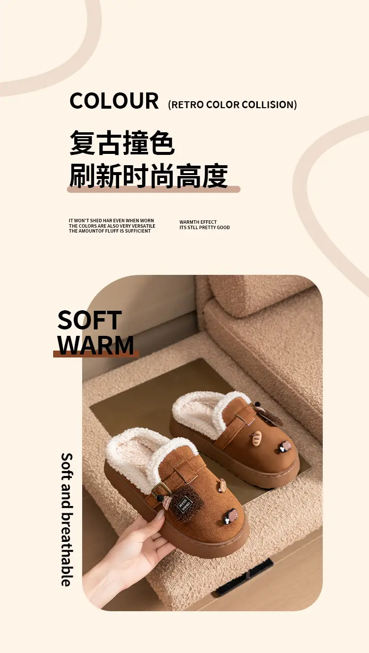 DIY Cute Stuffed Birkenstock Cotton Slippers Home Thick-Soled Warm and Fashionable Outerwear Cotton Slippers Women's 2025 New Style — feature 2