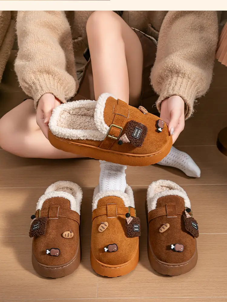 DIY Cute Stuffed Birkenstock Cotton Slippers Home Thick-Soled Warm and Fashionable Outerwear Cotton Slippers Women's 2025 New Style — feature 20