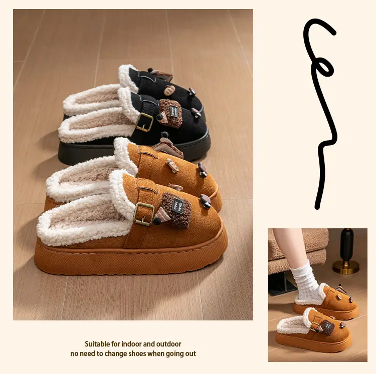 DIY Cute Stuffed Birkenstock Cotton Slippers Home Thick-Soled Warm and Fashionable Outerwear Cotton Slippers Women's 2025 New Style — feature 24