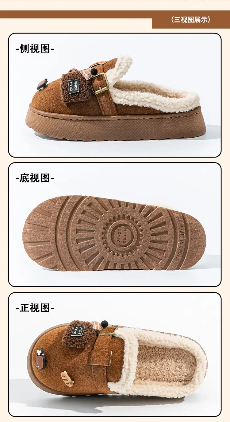 DIY Cute Stuffed Birkenstock Cotton Slippers Home Thick-Soled Warm and Fashionable Outerwear Cotton Slippers Women's 2025 New Style — feature 26
