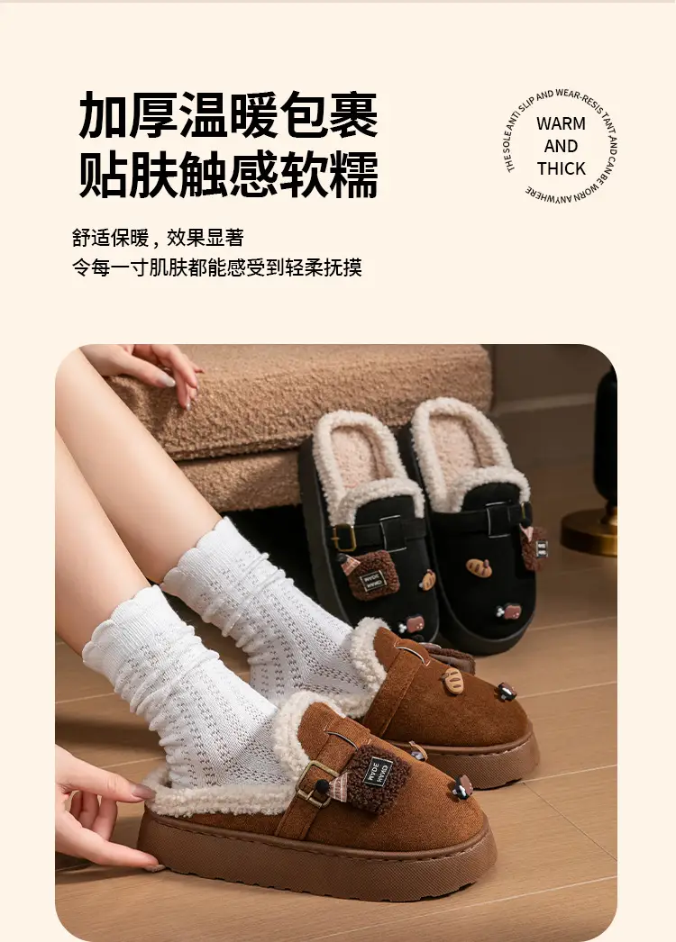 DIY Cute Stuffed Birkenstock Cotton Slippers Home Thick-Soled Warm and Fashionable Outerwear Cotton Slippers Women's 2025 New Style — feature 5