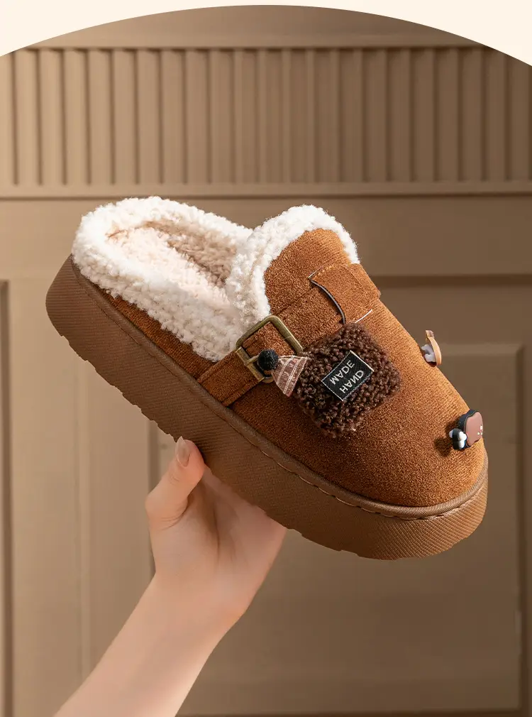 DIY Cute Stuffed Birkenstock Cotton Slippers Home Thick-Soled Warm and Fashionable Outerwear Cotton Slippers Women's 2025 New Style — feature 7