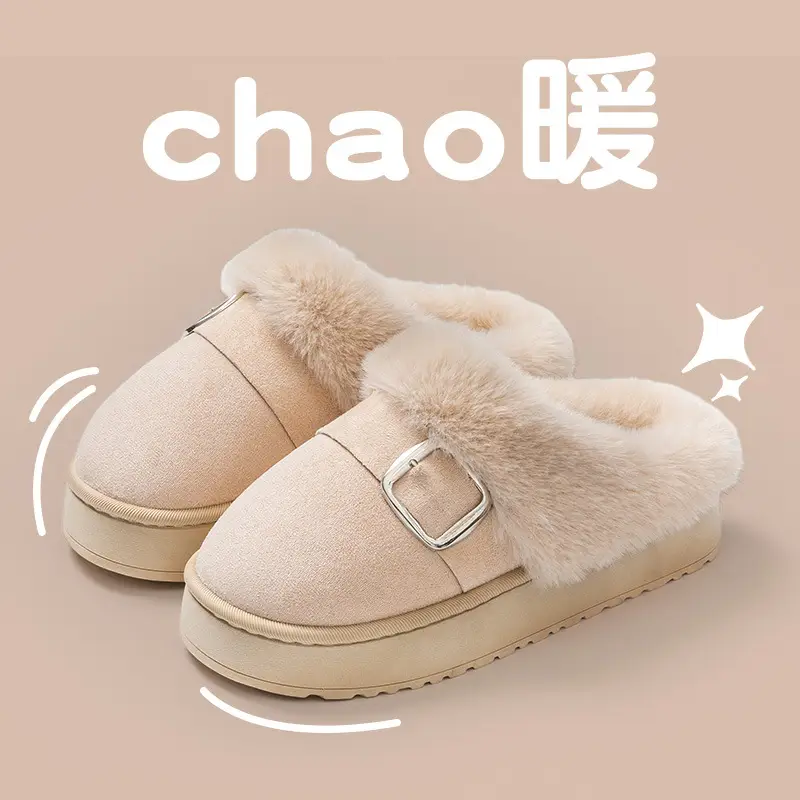 DIY Cute Stuffed Birkenstock Cotton Slippers Home Thick-Soled Warm and Fashionable Outerwear Cotton Slippers Women's 2025 New Style - Image 9