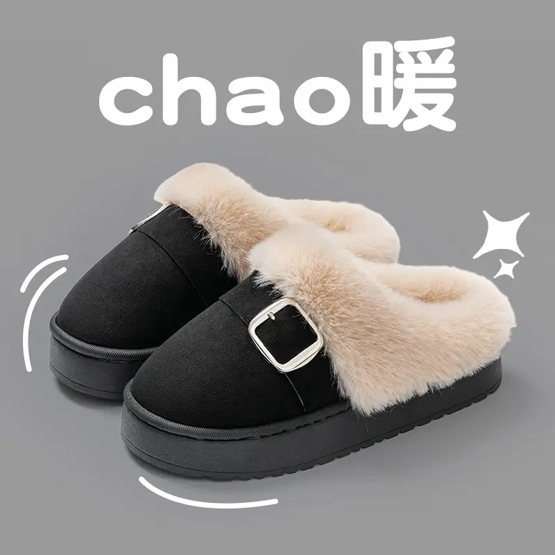 DIY Cute Stuffed Birkenstock Cotton Slippers Home Thick-Soled Warm and Fashionable Outerwear Cotton Slippers Women's 2025 New Style - Image 11
