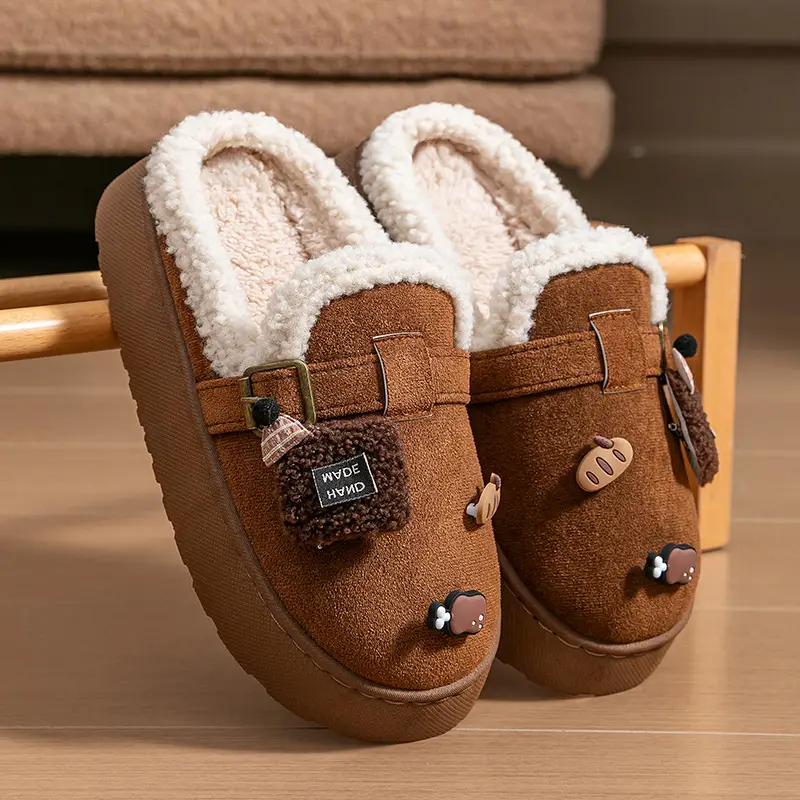 DIY Cute Stuffed Birkenstock Cotton Slippers Home Thick-Soled Warm and Fashionable Outerwear Cotton Slippers Women's 2025 New Style - Image 2